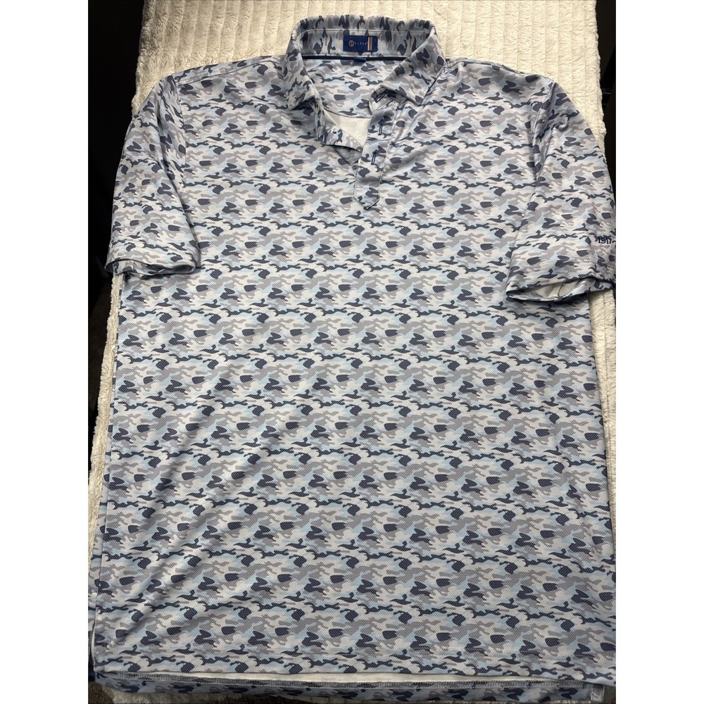 Stitch Polo Shirt Men's M/L Blue Camo Golf Performance Stretch AOP Excellent